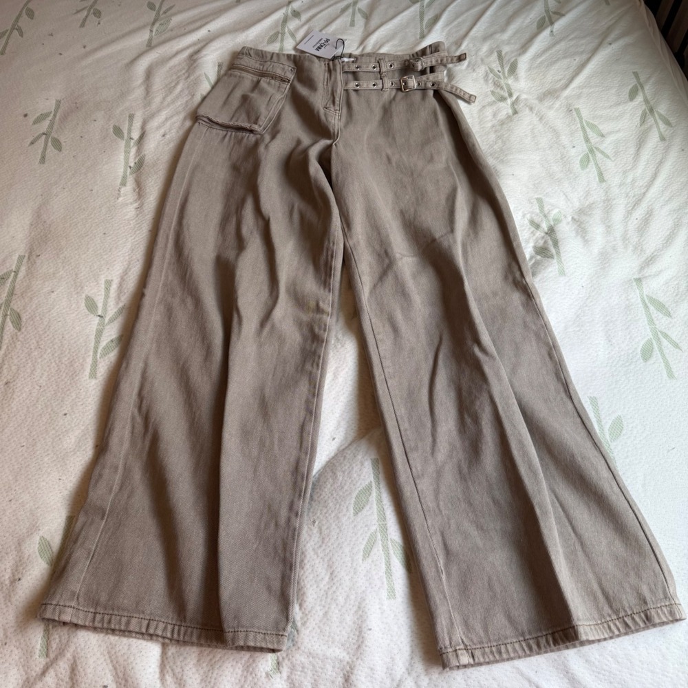 Princess Polly Paltrow Cargo Pants Washed Brown Wide Leg Y2K Buckle PD052504 US6